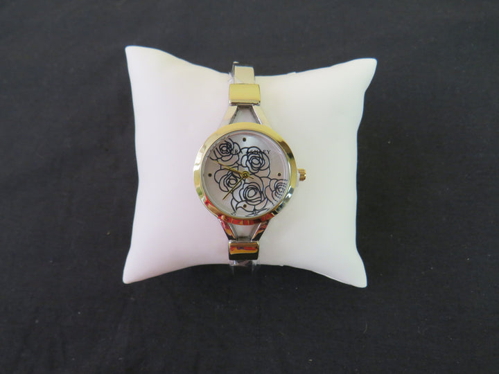 Laura Ashley Ladies' Two Tone Gold Thin Bangle With Floral Dial Watch