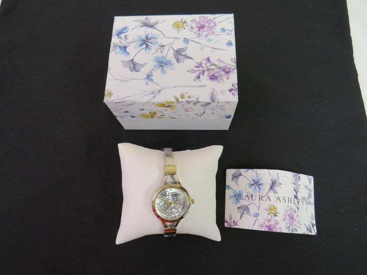 Laura Ashley Ladies' Two Tone Gold Thin Bangle With Floral Dial Watch