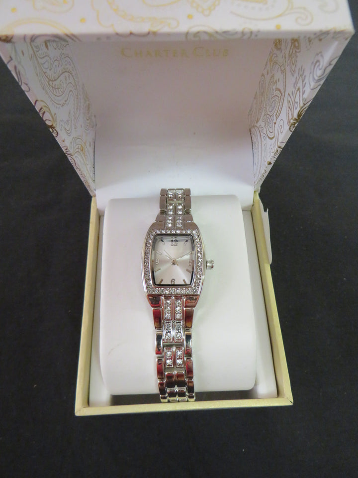 Charter Club Women's Silver-Tone Crystal Bracelet Watch