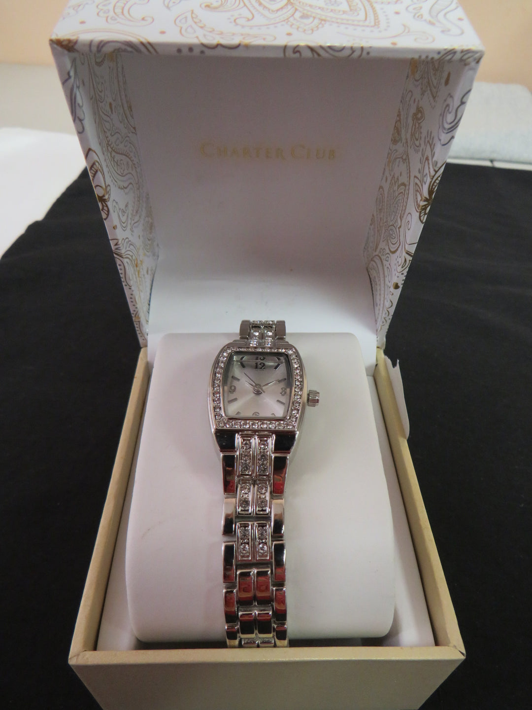 Charter Club Women's Silver-Tone Crystal Bracelet Watch