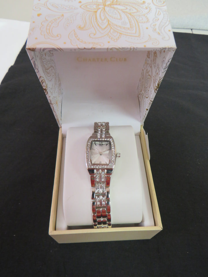 Charter Club Women's Silver-Tone Crystal Bracelet Watch