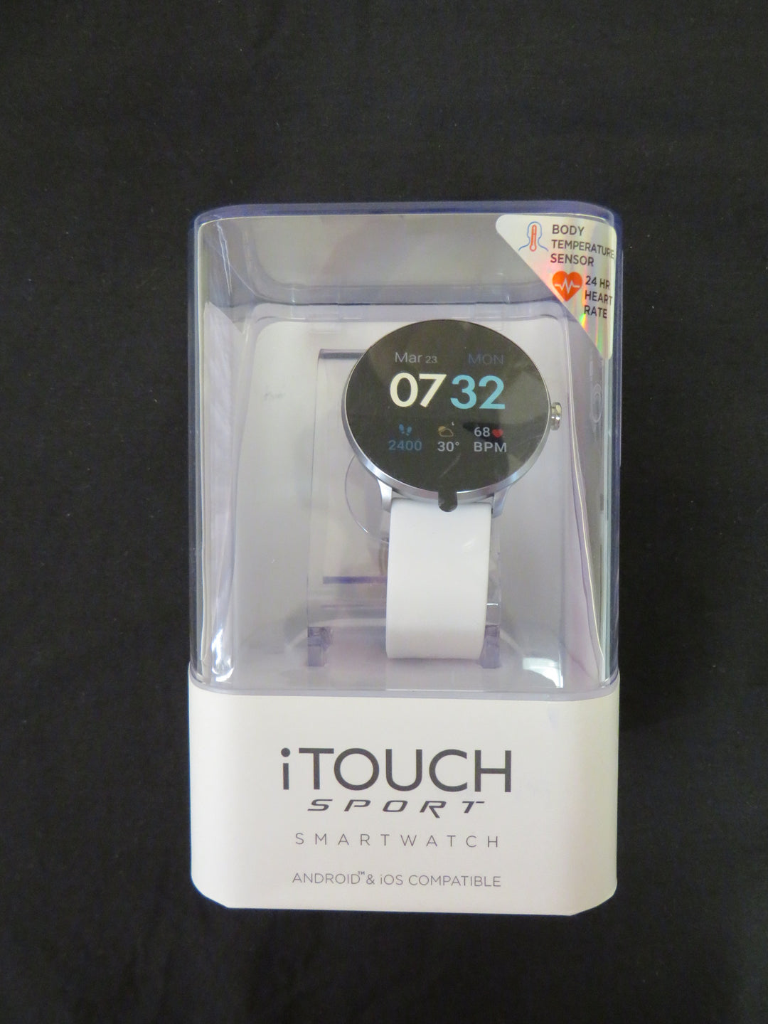 iTouch Sport 3 Unisex Touchscreen Smartwatch: Silver Case with White Strap 45mm