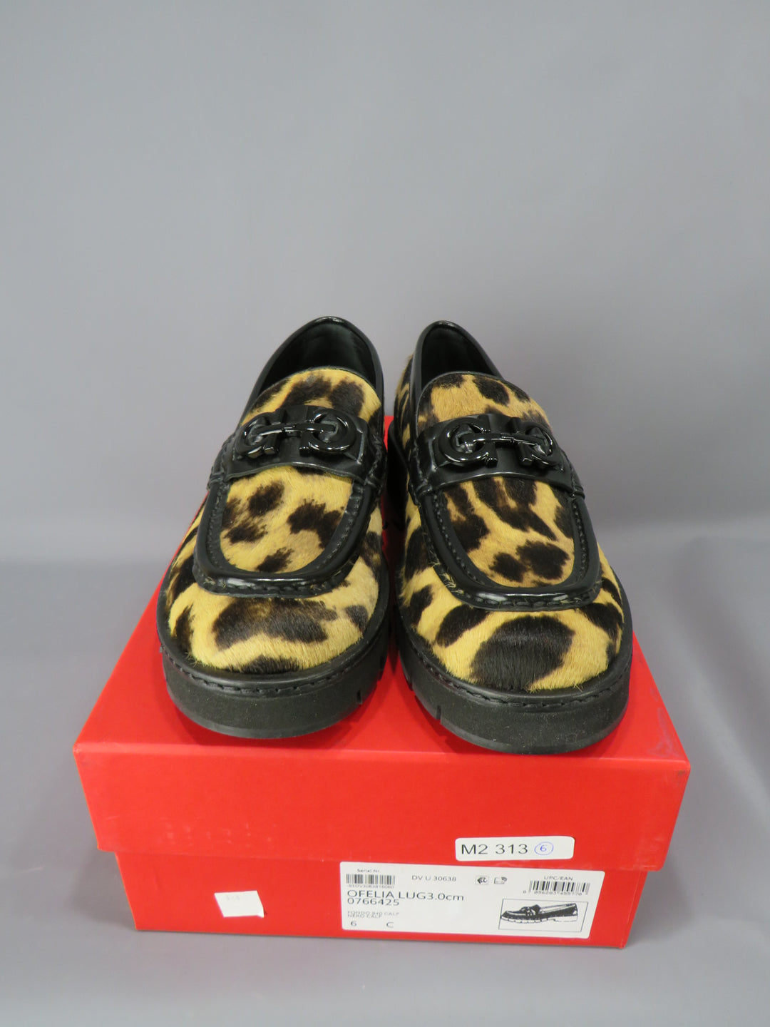 Ferragamo Ofelia Leopard Print Calf Hair Moc Toe Loafers