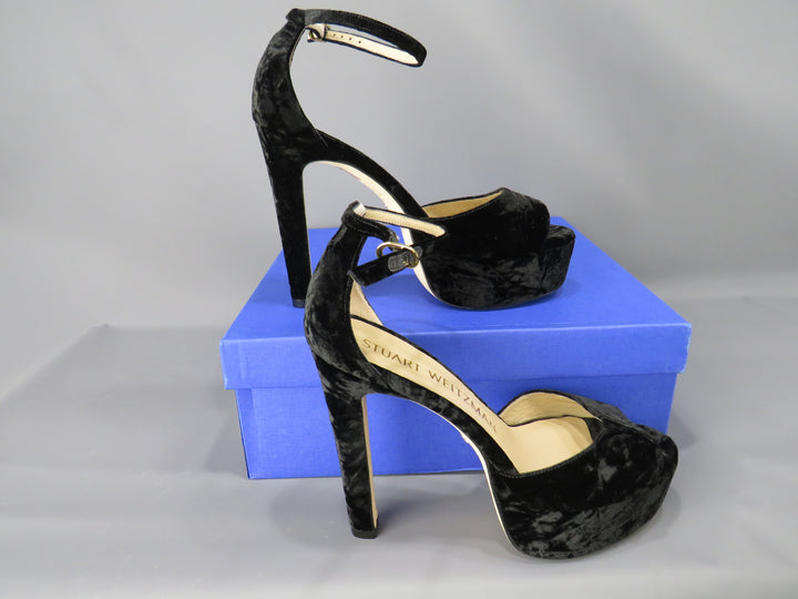 Stuart Weitzman Discoplatform Crushed Velvet Sandals
