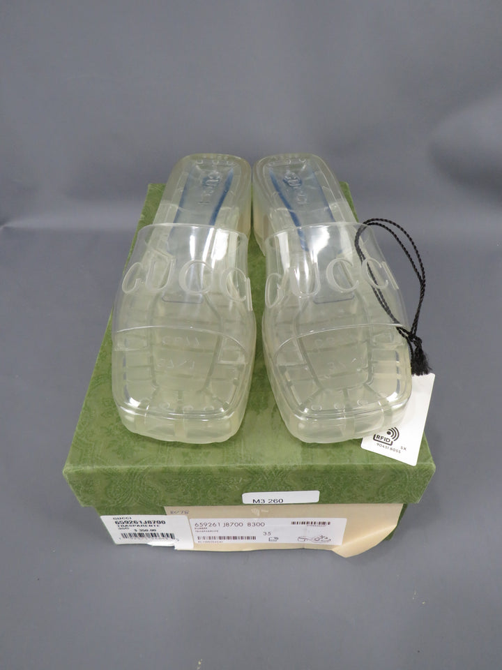 GUCCI Plastique Logo Platform Slide Sandal