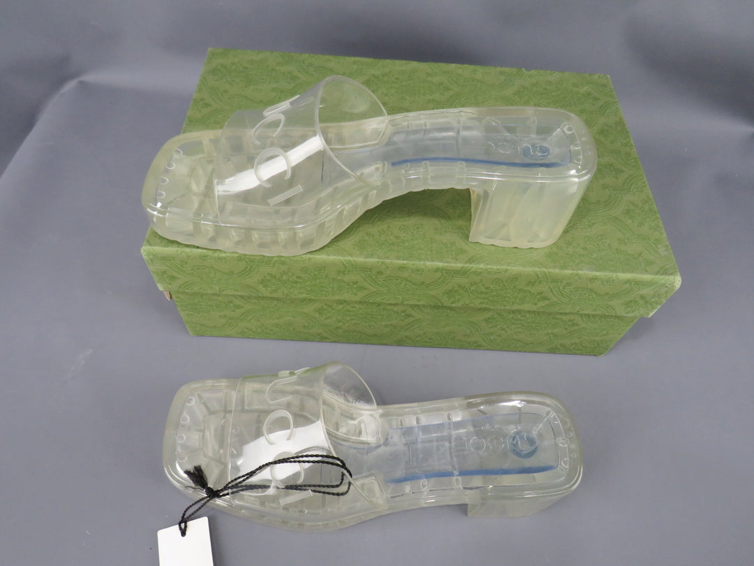 GUCCI Plastique Logo Platform Slide Sandal