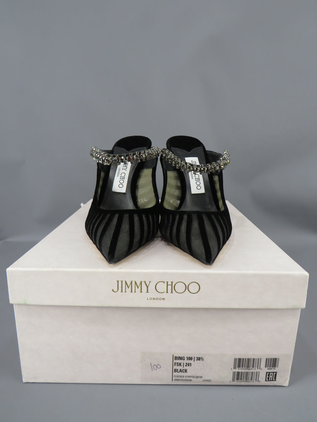 Jimmy Choo Bing 100 Embellished Velvet Cage High Heel Mules