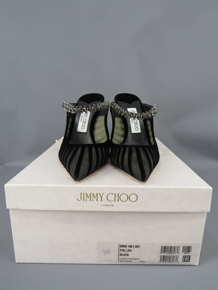 Jimmy Choo Bing 100 Embellished Velvet Cage High Heel Mules