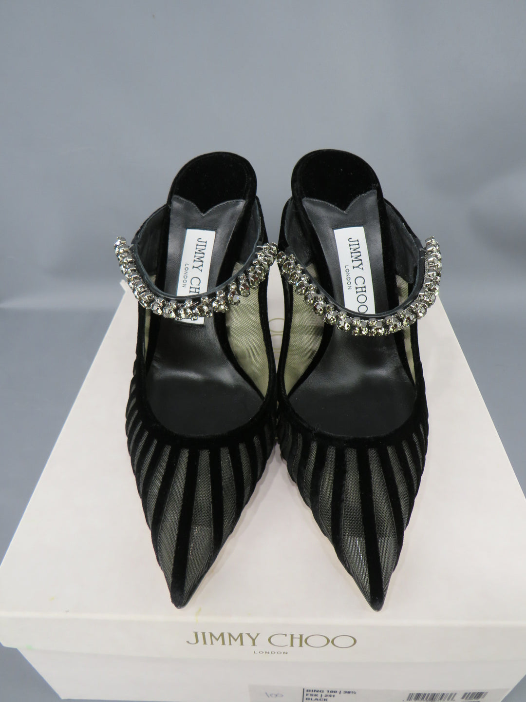 Jimmy Choo Bing 100 Embellished Velvet Cage High Heel Mules