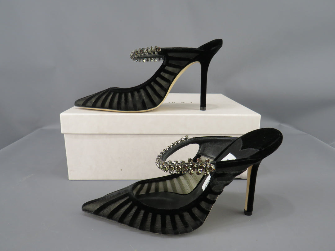 Jimmy Choo Bing 100 Embellished Velvet Cage High Heel Mules
