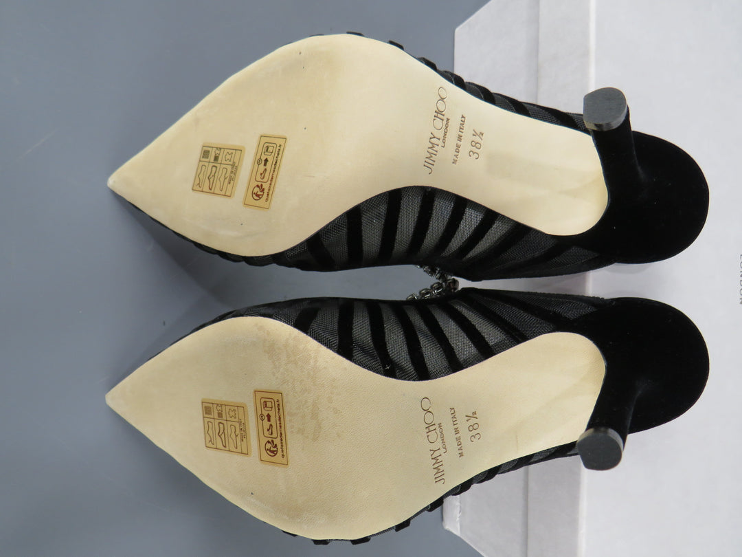 Jimmy Choo Bing 100 Embellished Velvet Cage High Heel Mules