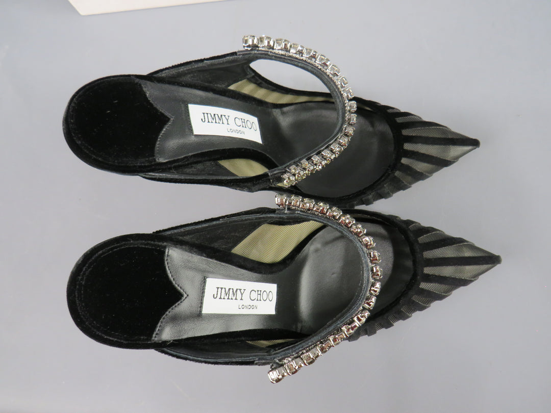 Jimmy Choo Bing 100 Embellished Velvet Cage High Heel Mules