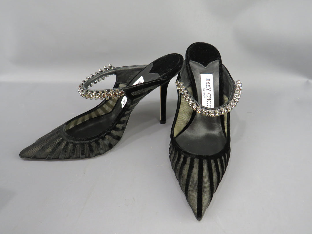 Jimmy Choo Bing 100 Embellished Velvet Cage High Heel Mules