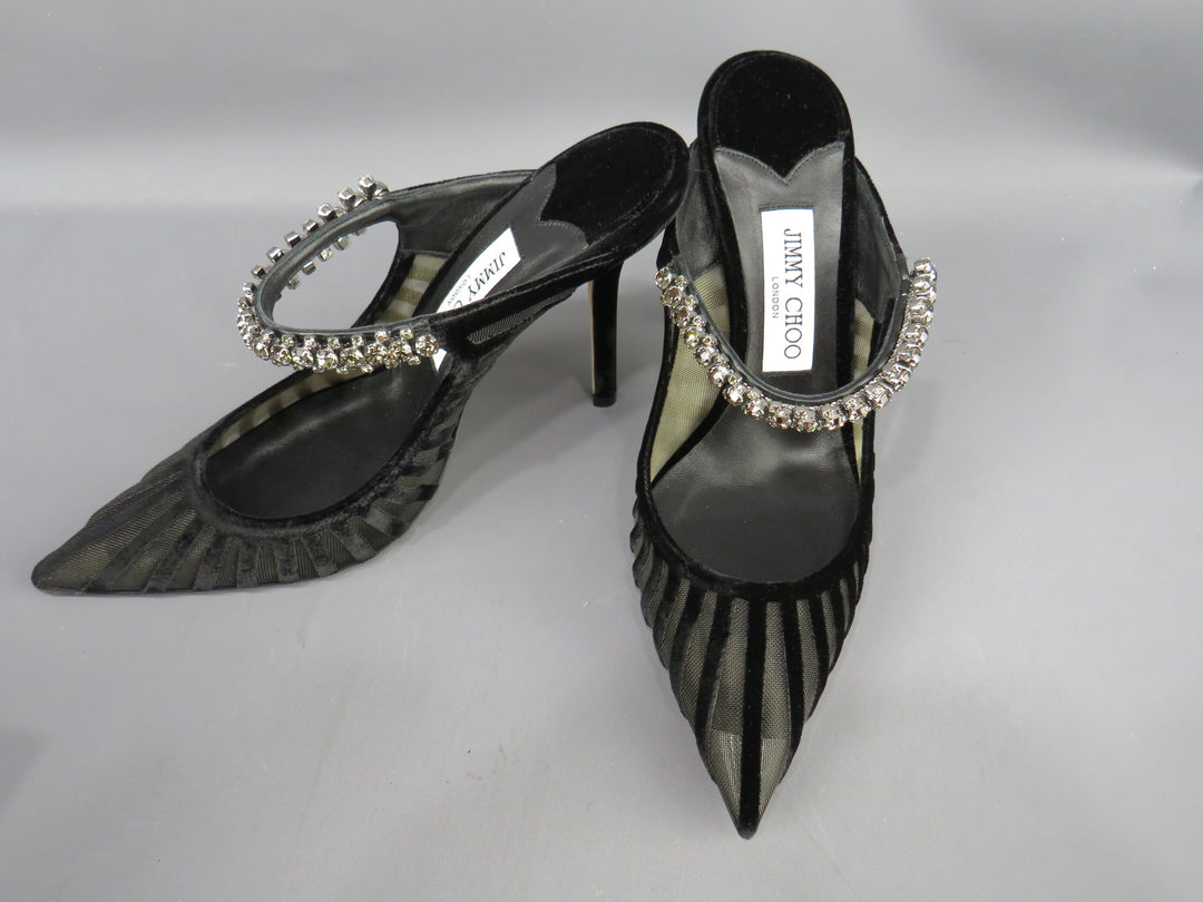 Jimmy Choo Bing 100 Embellished Velvet Cage High Heel Mules