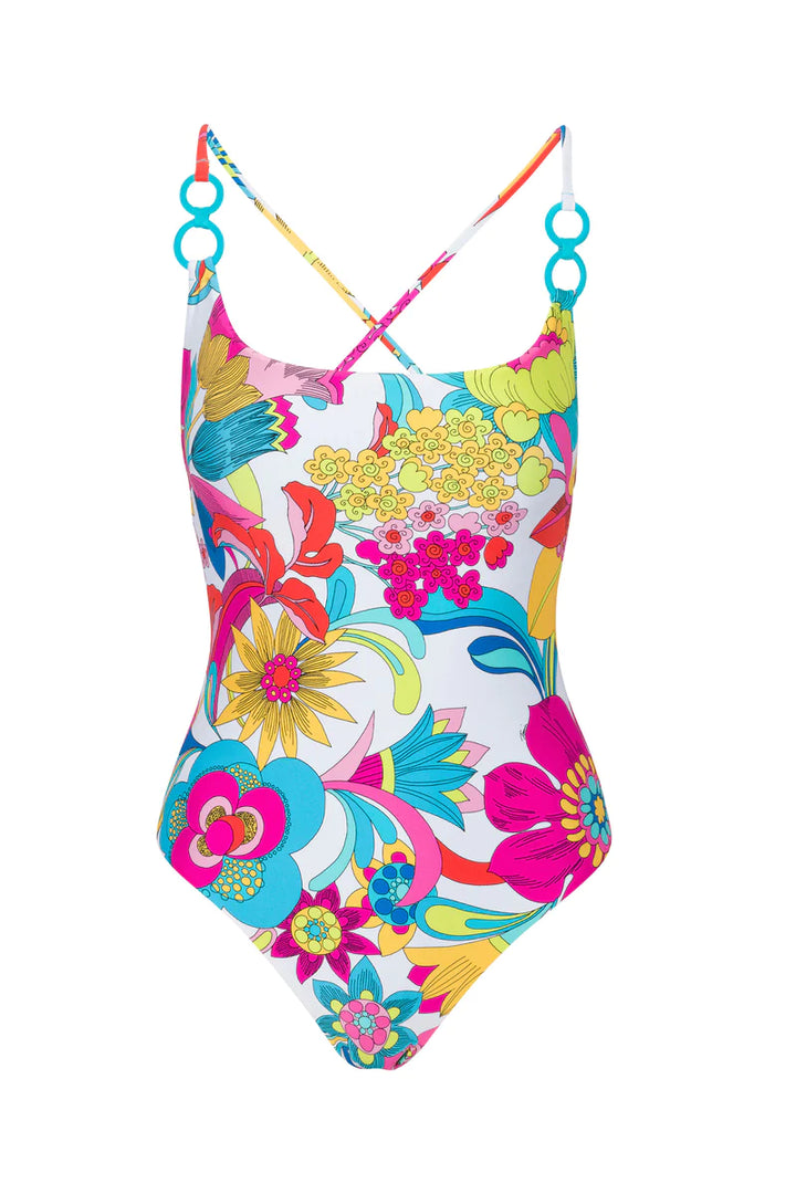 Trina Turk Fontaine Floral High Leg One Piece Swimsuit