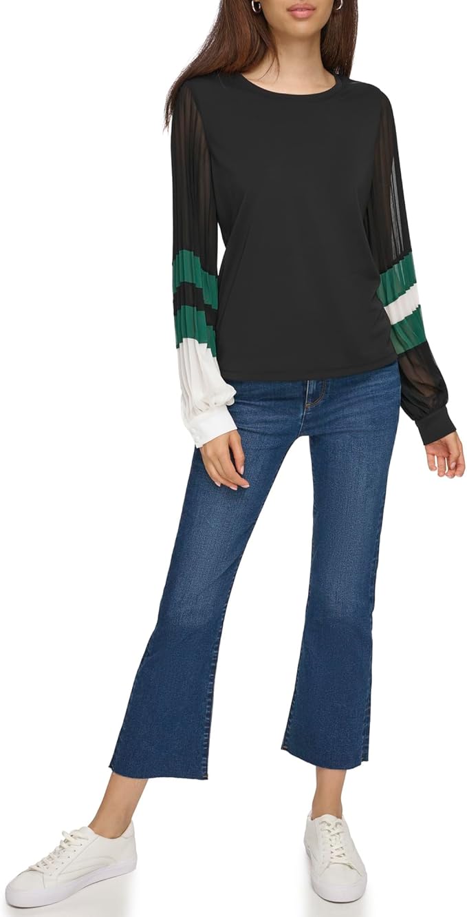 KARL LAGERFELD PARIS Women's Colorblocked Sheer-Sleeve Top