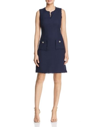 Karl Lagerfeld Paris Sleeveless Tonal Tweed Pocket Sheath Dress