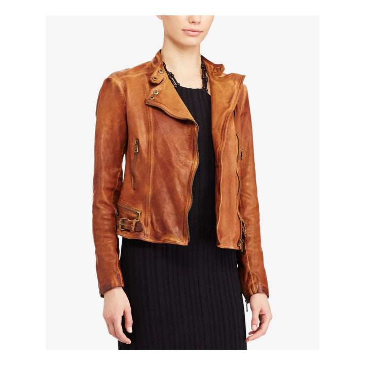 Lauren Ralph Lauren Burnished Leather Moto Jacket