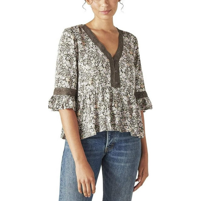 Lucky Brand Women's Floral Print Lace Top
