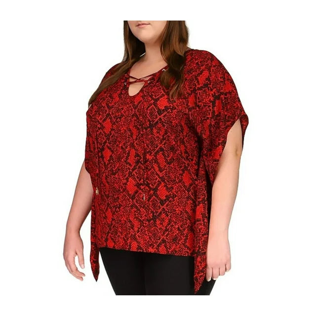 MICHAEL KORS Tie Handkerchief Hem Kimono Sleeve V Neck Top