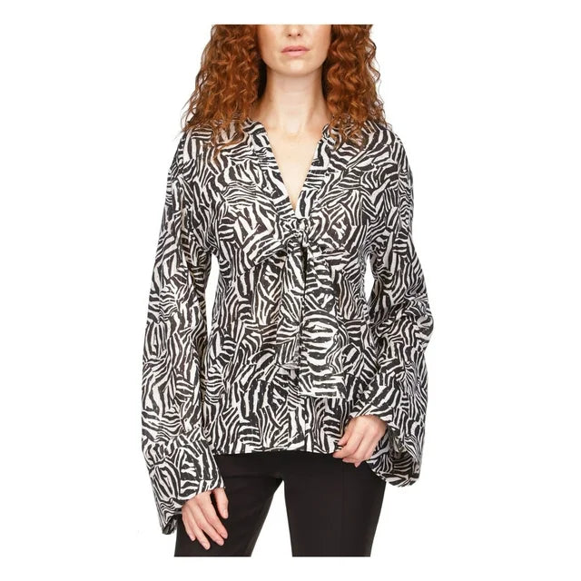 MICHAEL Michael Kors Metallic Zebra-Print Tie Top