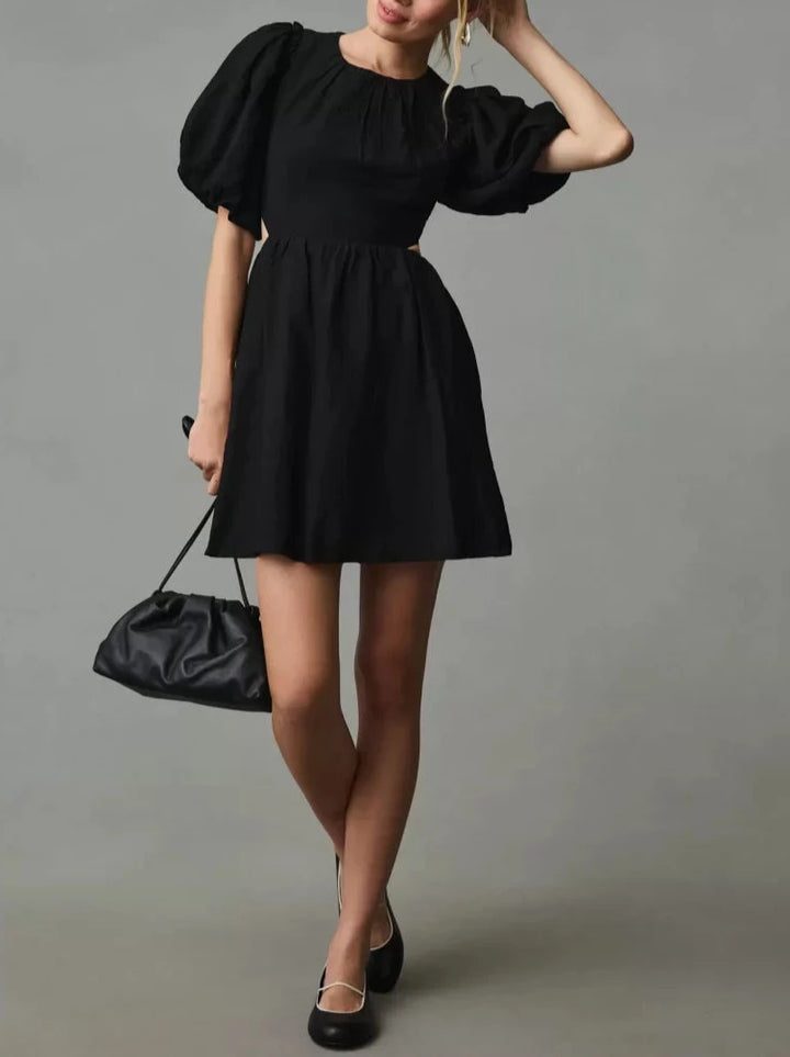 Moon River Open Back Puff Sleeve Mini Dress