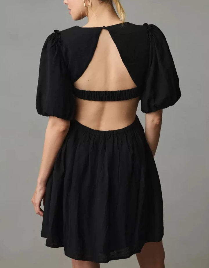 Moon River Open Back Puff Sleeve Mini Dress