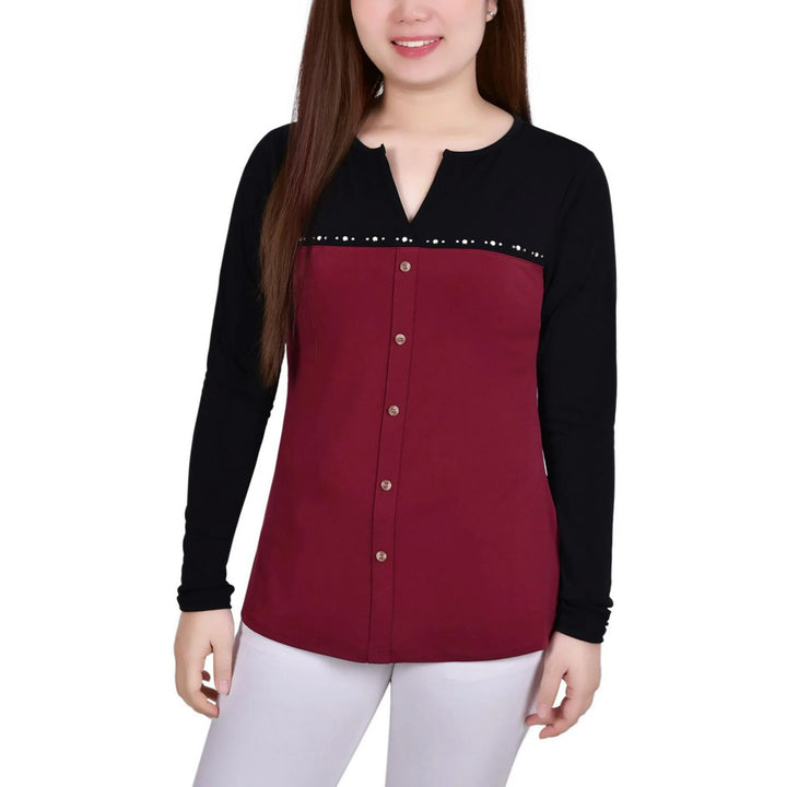 NY Collection Studded Colorblock Blouse