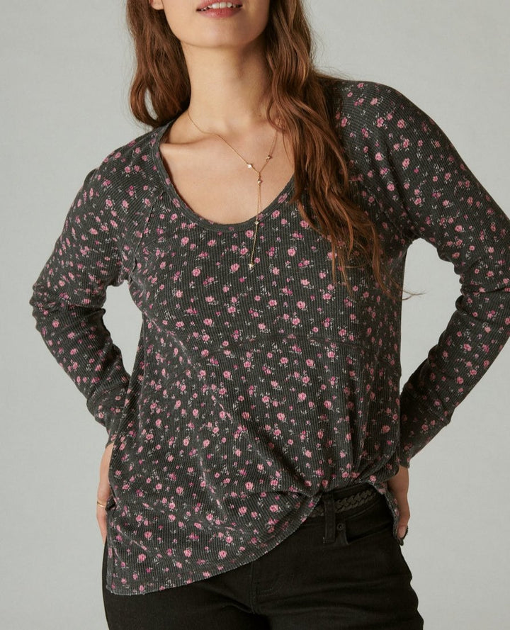 Oversized V-neck Waffle Top