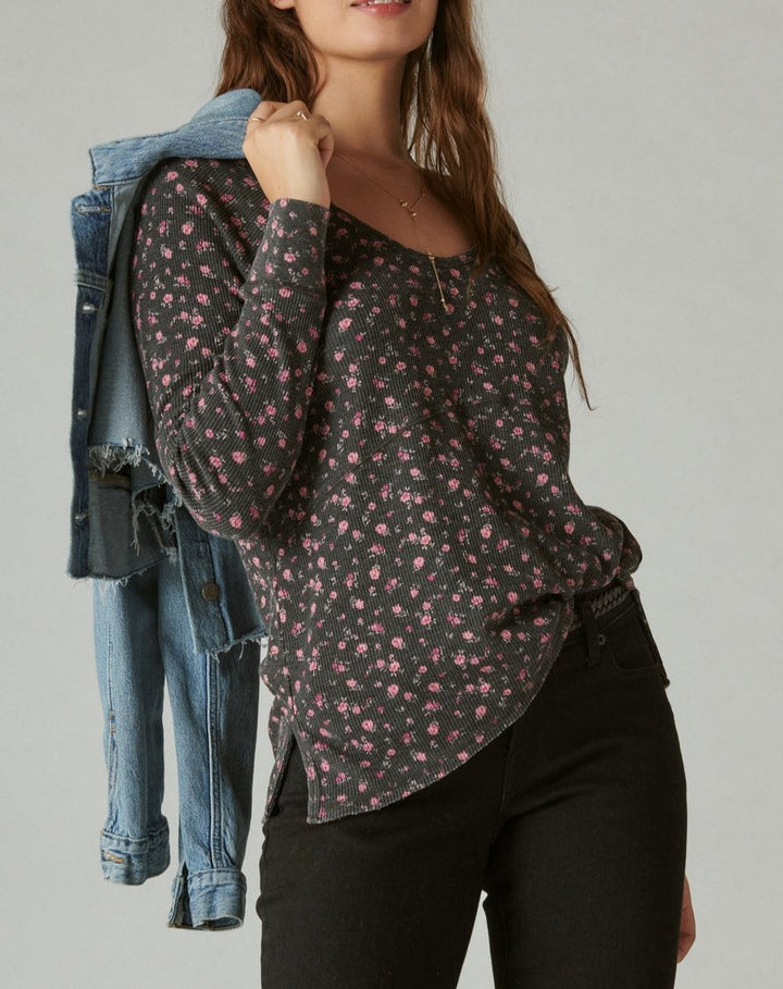 Oversized V-neck Waffle Top