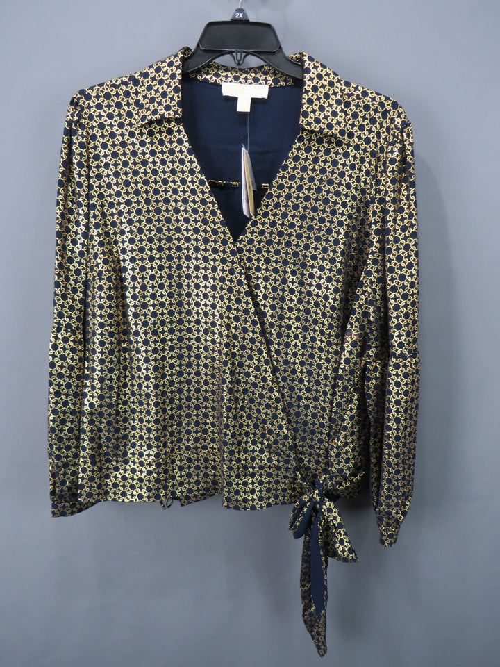 MICHAEL MICHAEL KORS Plus Size Metallic Chain-Print Wrap Top