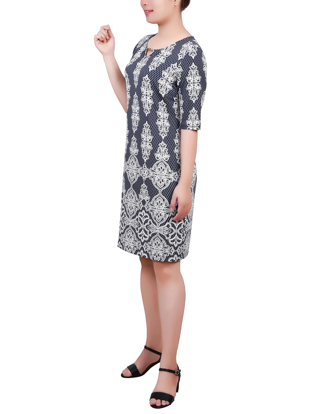 Ny Collection Elbow Sleeve Dress with Hardware