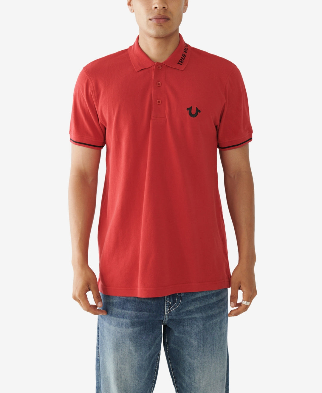 True Religion MEN Short Sleeve Branded Collar Polo Shirt