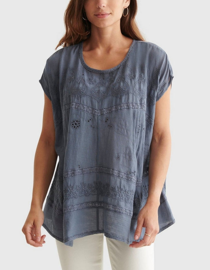 Lucky Brand Short-Sleeved Embroidered Tunic