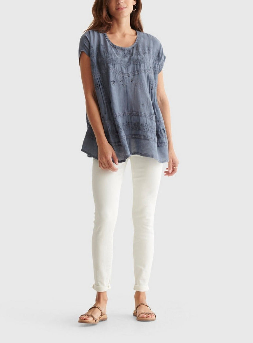 Lucky Brand Short-Sleeved Embroidered Tunic