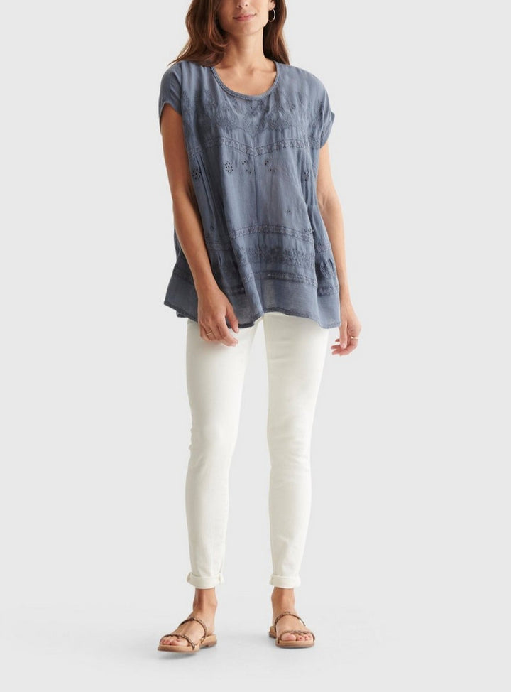Lucky Brand Short-Sleeved Embroidered Tunic