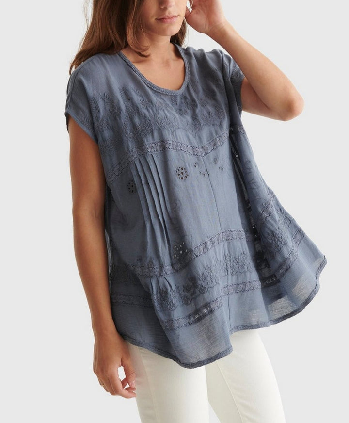 Lucky Brand Short-Sleeved Embroidered Tunic