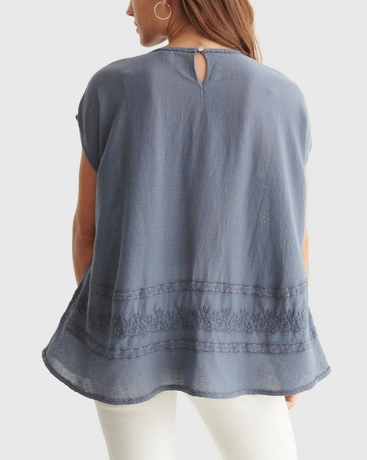 Lucky Brand Short-Sleeved Embroidered Tunic