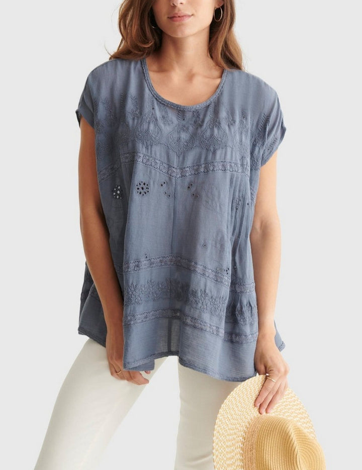 Lucky Brand Short-Sleeved Embroidered Tunic