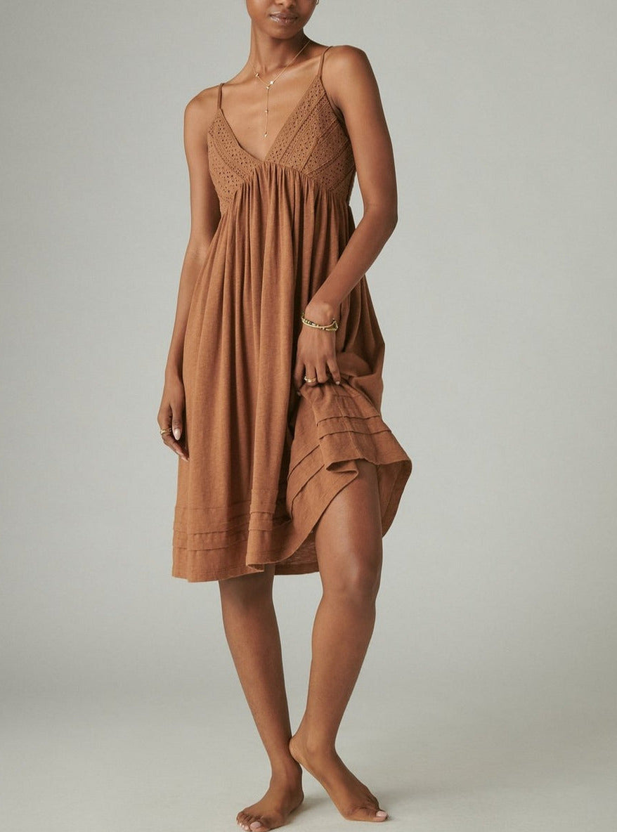 Lucky Brand Schiffley Smocked Embroidered Dress