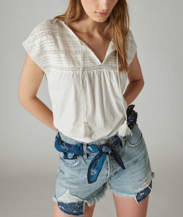 Lucky Brand Schiffley Notch Neck Top