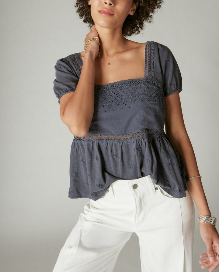 Lucky Brand Schiffley Peplum Puff Sleeve Top