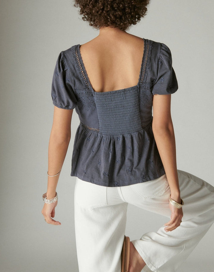 Lucky Brand Schiffley Peplum Puff Sleeve Top