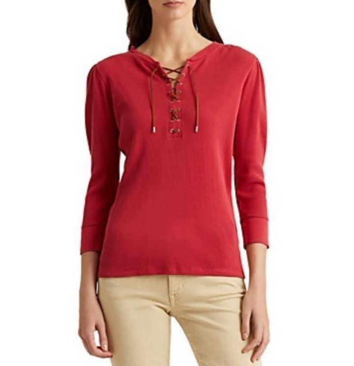 LAUREN RALPH LAUREN Lace-Up Waffle-Knit Top