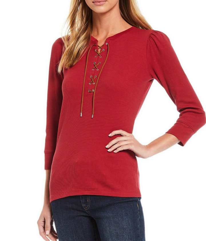 LAUREN RALPH LAUREN Lace-Up Waffle-Knit Top
