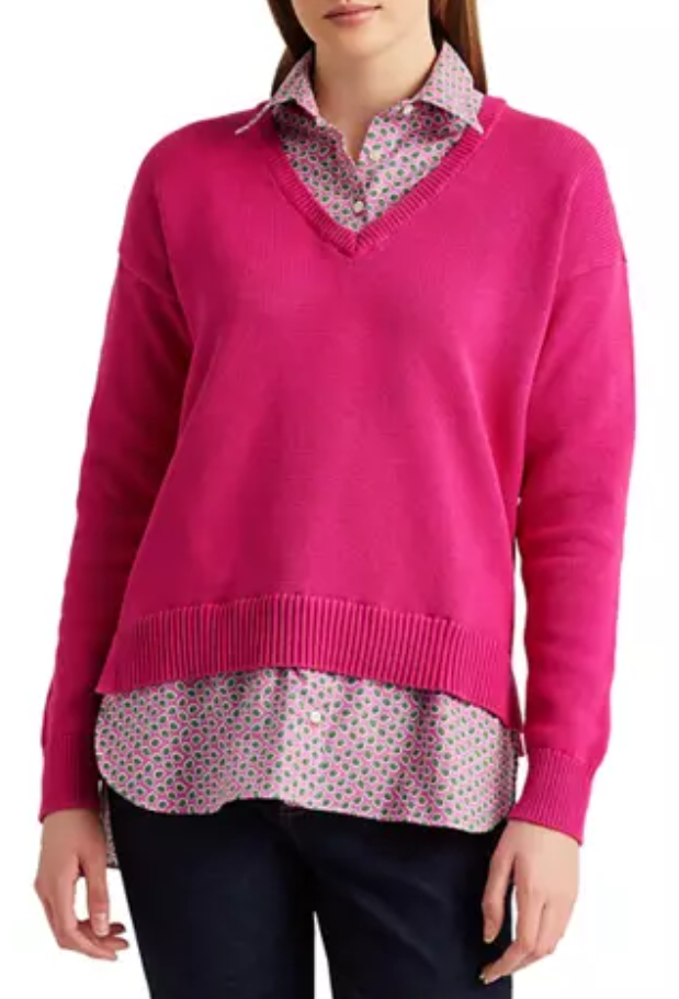 LAUREN RALPH LAUREN Layered-Look V-Neck Sweater