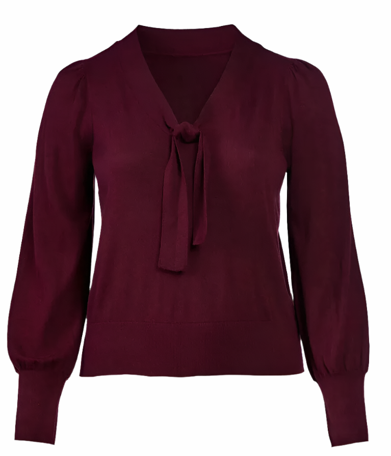 LAUREN RALPH LAUREN Tie-Up Neck Puff-Sleeve Sweater