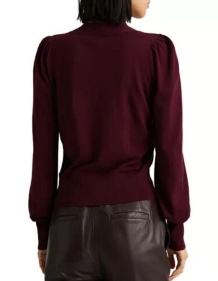 LAUREN RALPH LAUREN Tie-Up Neck Puff-Sleeve Sweater