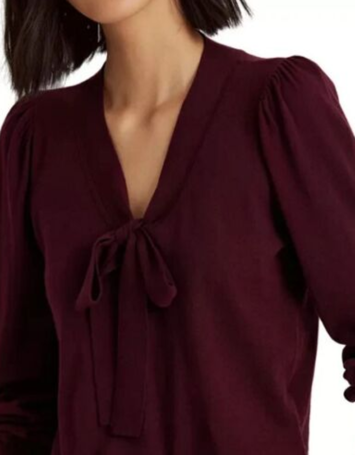 LAUREN RALPH LAUREN Tie-Up Neck Puff-Sleeve Sweater