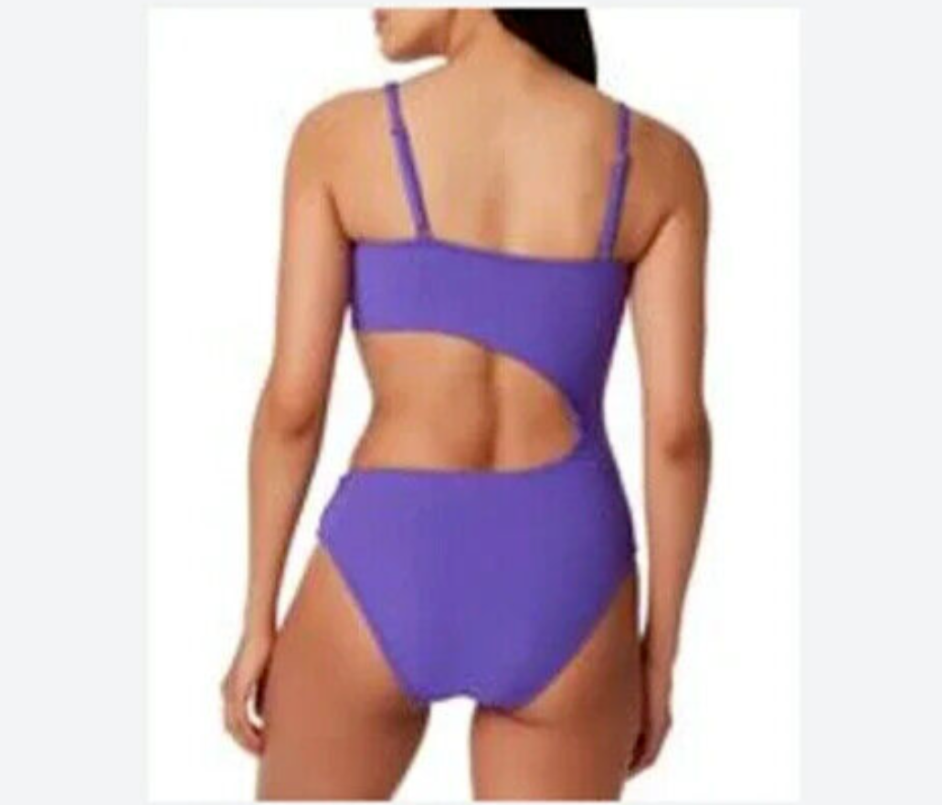 Bar III Micro Rib One-Shoulder Cutout One-Piece Swimsuit